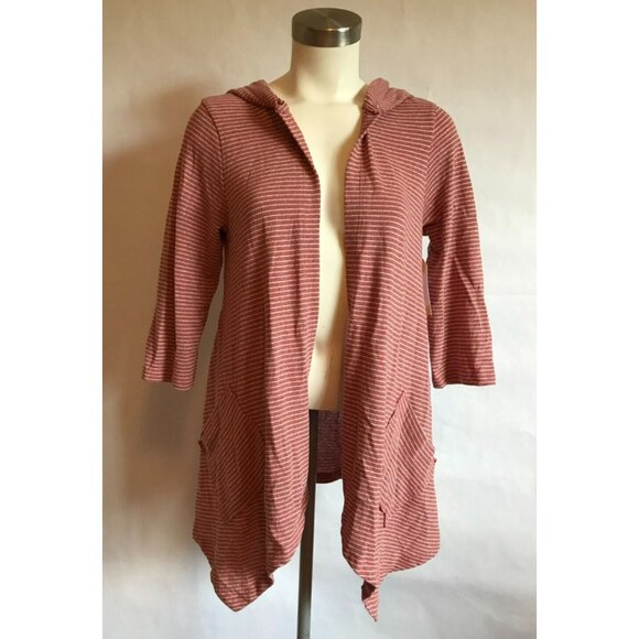 Saturday, Sunday Anthropologie Pink & White Striped Hooded Cardigan, Size Medium - Picture 1 of 11